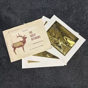 Churchill Ettinger Gold Etched Prints The Great Outdoors - Vintage 1960s Art S/4